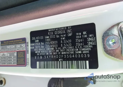 2025 Kia Sorento X-Line Ex from USA, damaged, VIN 5XYRHDJF3SG403039